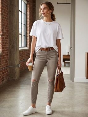 Rock & Republic Kashmiere Taupe Distressed Jeans Women’s Size 6M